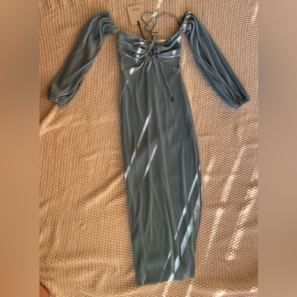 RUNAWAY LENNY L/S MIDI DRESS - AQUA XS